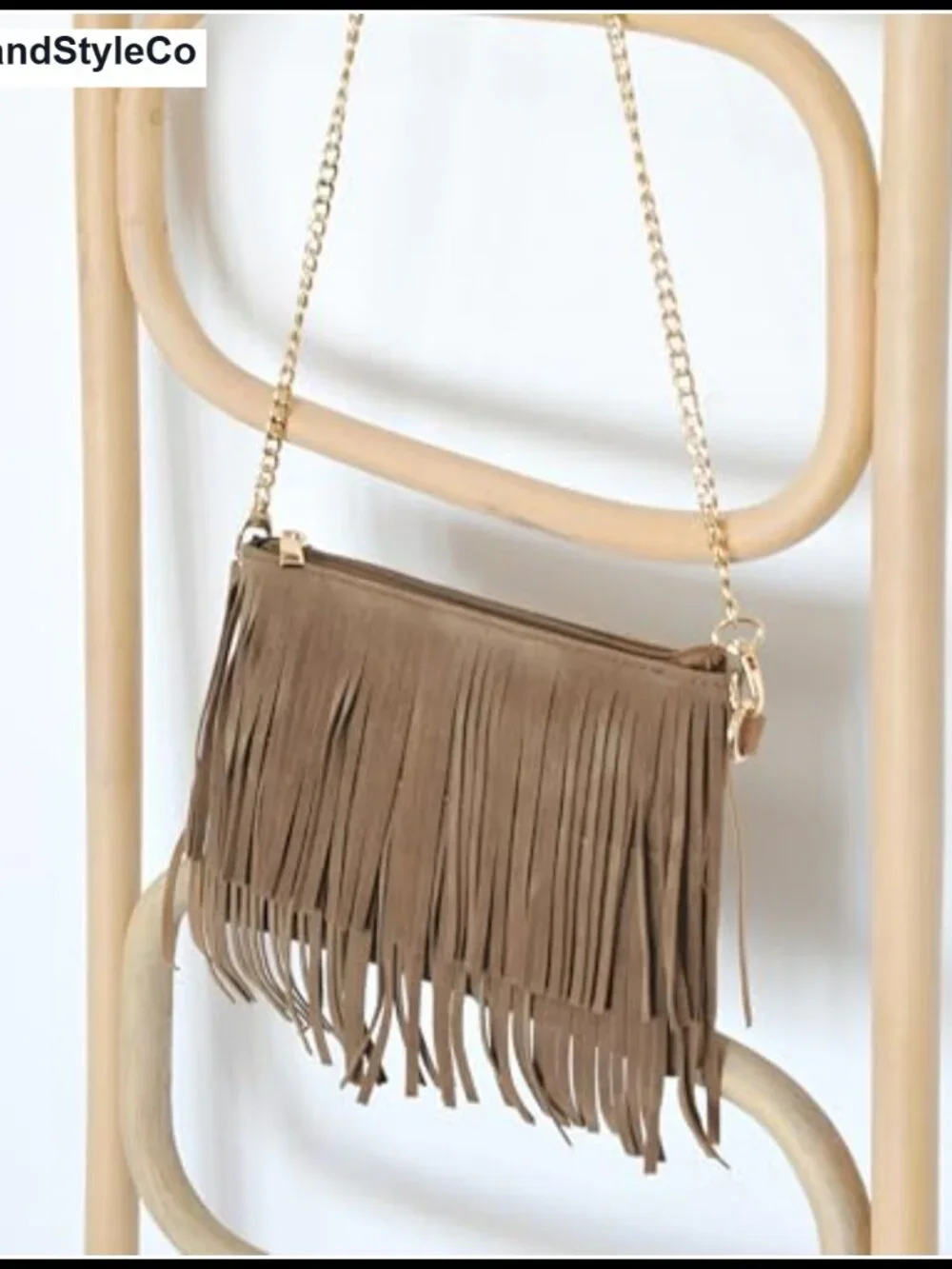 Faux Suede Leather Fringe Crossbody Bag with Wristlet - Small Shoulder Bag